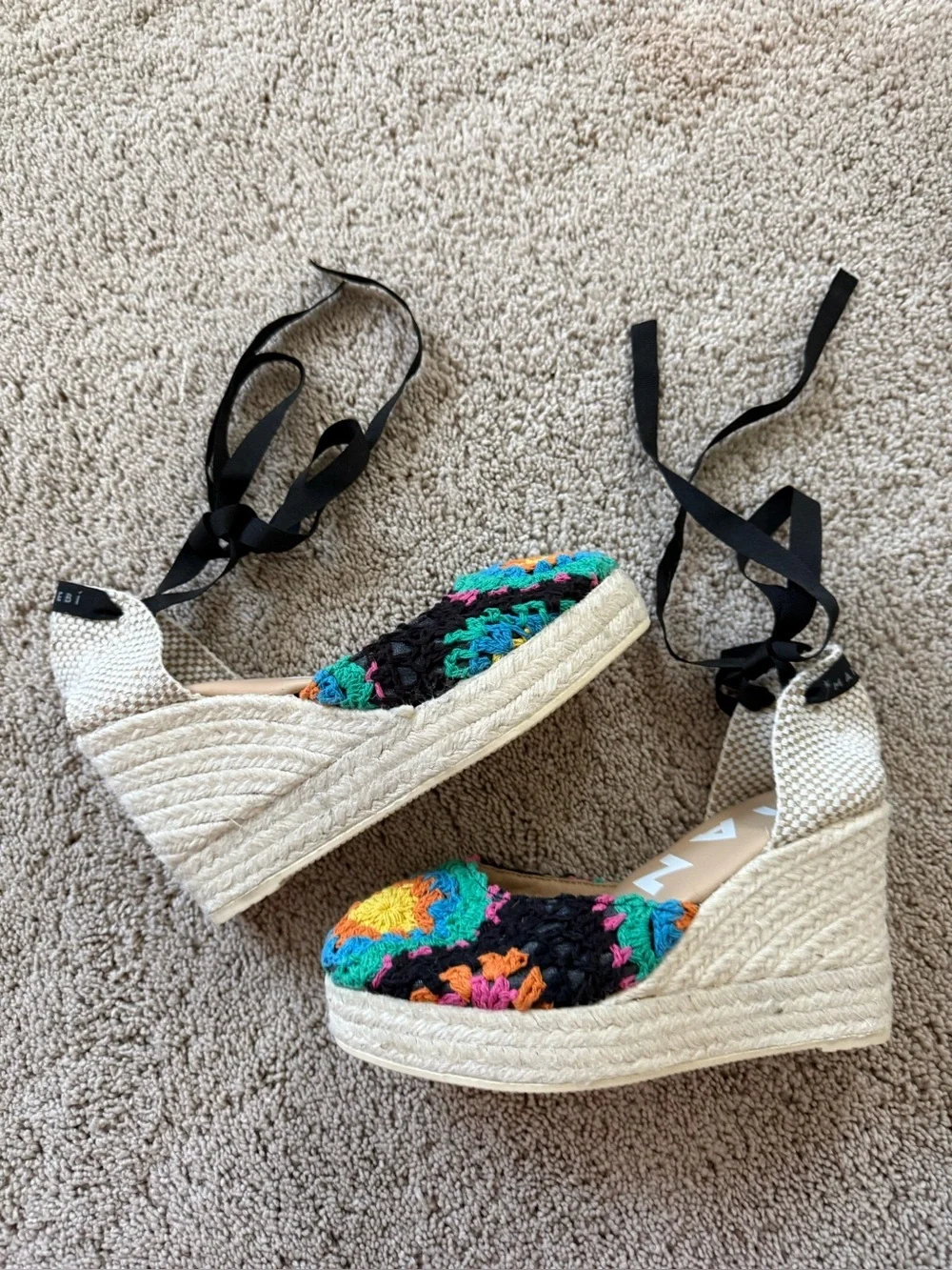 Manebi Yuketan Platform Espadrille Wedge Crochet Tie-Ankle Sandal 38